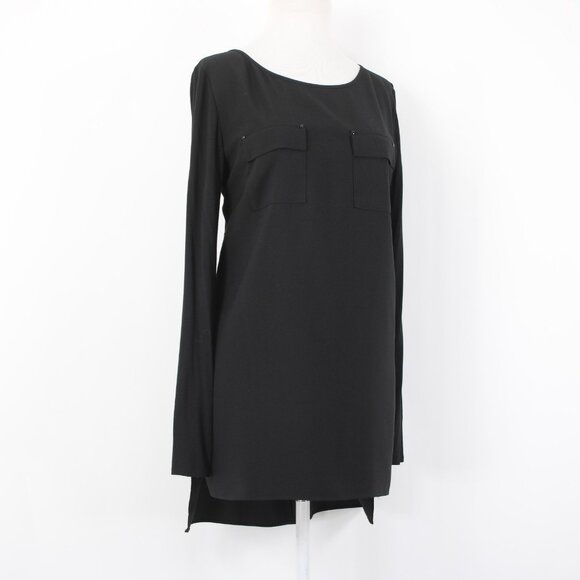 White House BM Top Sz 10 Black Hi Lo Zipper Poly Rayon Top - Picture 6 of 14